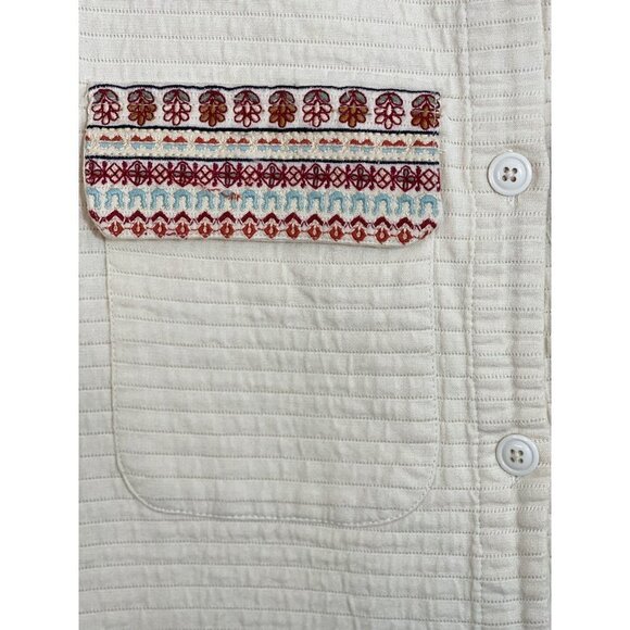 ZARA TRF_OUTERWEAR Faux Quilted Ivory Jacket Medium Ethnic Sherpa Embroidery EUC - Picture 5 of 16